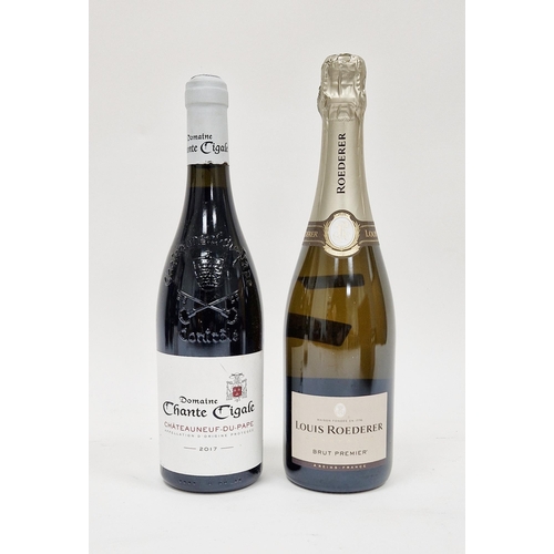 314 - Bottle of Domaine Chante Cigale Chateau-neuf-du-Pape 2017 with a bottle of Louis Roederer brut premi... 