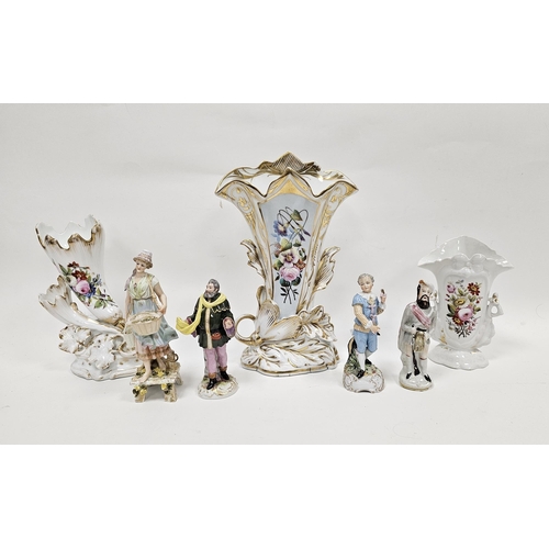 32 - Group of late 19th century continental porcelain figures comprising a 'Cris de Paris' Fish Seller, a... 