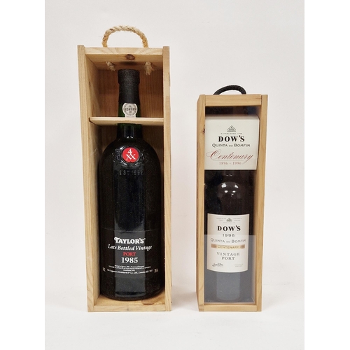 335 - Cased magnum of Taylors LBV port 1985 and a bottle of 1996 Quintado Bomfin vintage port in centenary... 