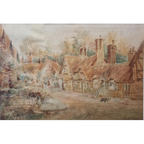 353 - Walter Scott Boyd (1834-1901)
 Watercolour
 Village scene, signed lower left, framed and glazed, ima... 