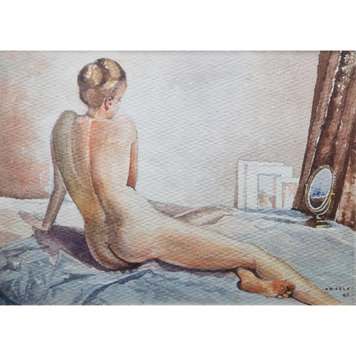 355 - O. W. Dale (20th century)
 Watercolour
 Female nude seated on a bed, signed and dated '85 lower righ... 