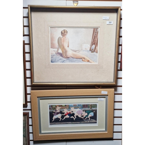 355 - O. W. Dale (20th century)
 Watercolour
 Female nude seated on a bed, signed and dated '85 lower righ... 