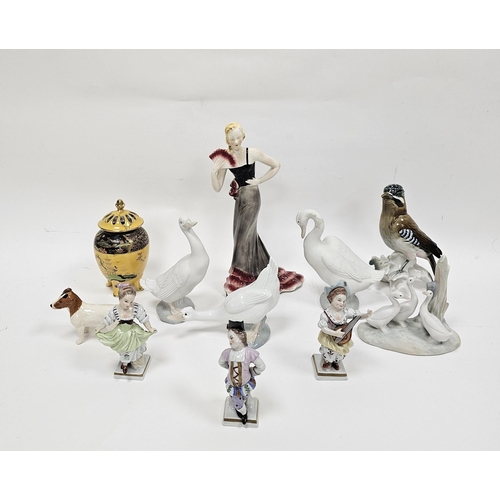 36 - Collection of Nao porcelain models of ducks, a Karl Ens model of a jay perched on a tree stump, a Ca... 