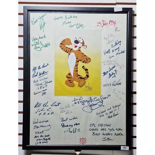 362 - Tigger from Winnie the Pooh animation cel, signed 'Jimbo' and dated 1994, framed and glazed, image s... 