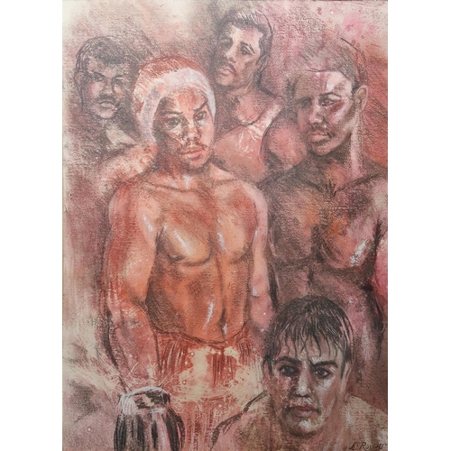 365 - Derrick Russell (20th century)
 Mixed media
 Portrait of boxers, signed lower right, framed and glaz... 