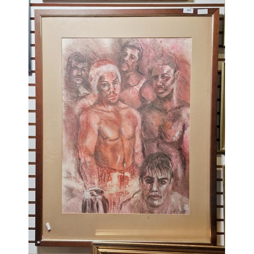 365 - Derrick Russell (20th century)
 Mixed media
 Portrait of boxers, signed lower right, framed and glaz... 