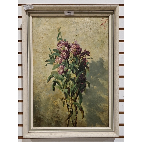 375 - Lengo? (19th century)
 Oil on panel
 Still life, bunch of flowers, signed and dated '75, Paris top r... 