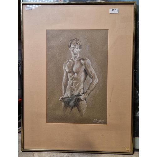 397 - Derrick Russell (20th century)
 Pastel on paper
 Three figure studies of nude males, all signed lowe... 