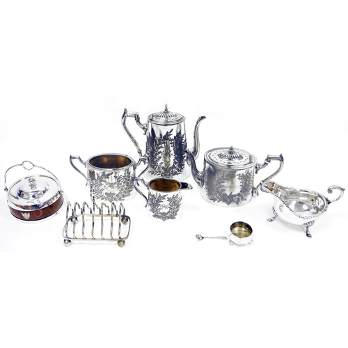 401 - Victorian silver plated four-piece teaset comprising teapot, hot water pot, cream jug and sugar dish... 