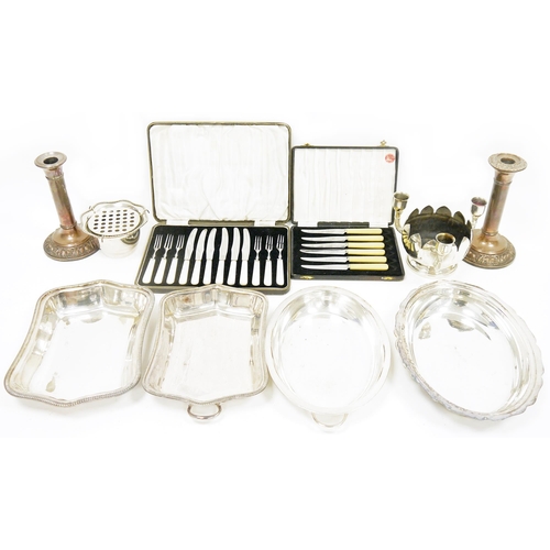 408 - Collection of plated ware, including entree dishes, flatware, bowls, tray, and a cased canteen of fi... 