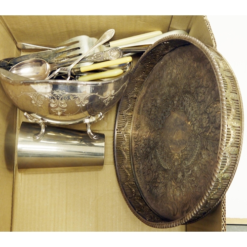 408 - Collection of plated ware, including entree dishes, flatware, bowls, tray, and a cased canteen of fi... 