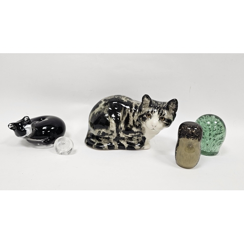 41 - Langham glass cased model of sleeping cat with label to underside, a Wedgwood cased glass model of a... 