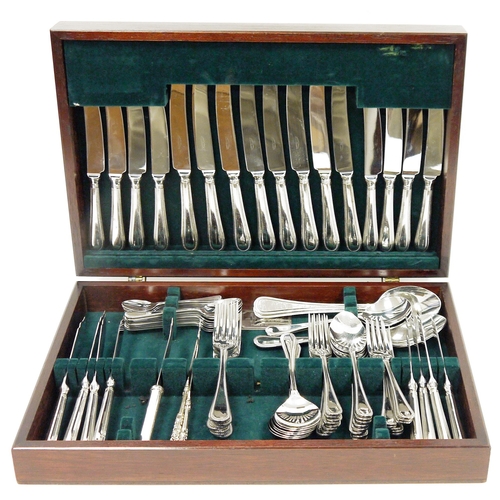 421 - Silver plated canteen of cutlery, the knives marked Harrods, London Cutlers & Silversmiths