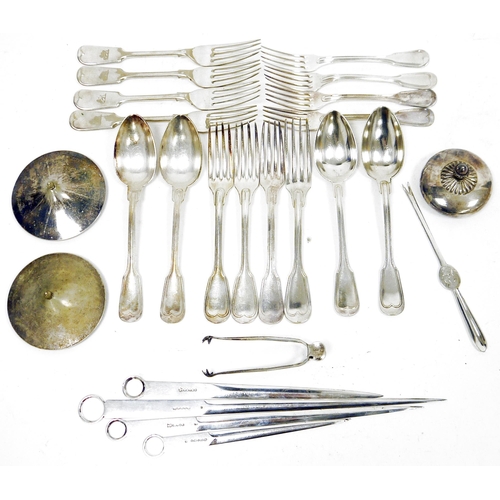 423A - Quantity of British and continental silver plated flatware including forks, spoons, meat skewers, se... 