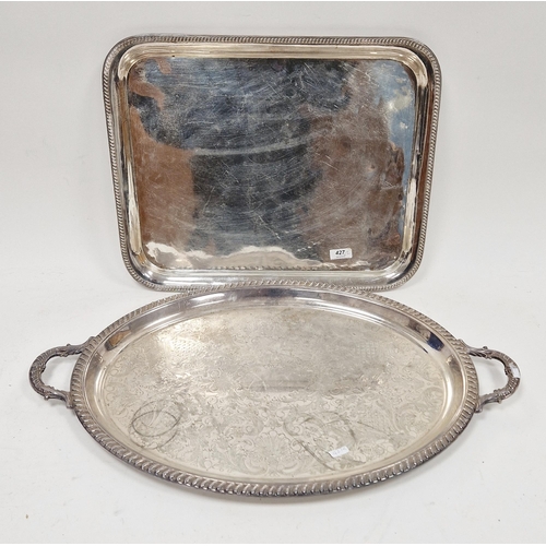 427 - German white metal tray of rectangular form, marked 'Weisses Metal E Hartmann', 48cm x 38cm and a si... 