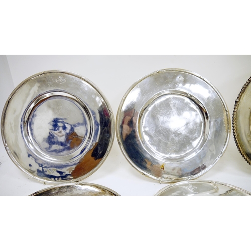 428 - Selection of silver plated plates, possibly by August Wellener, most with makers mark of elephant an... 