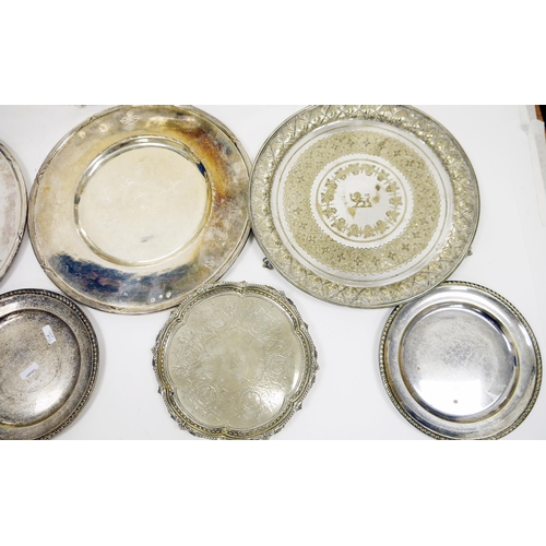 428 - Selection of silver plated plates, possibly by August Wellener, most with makers mark of elephant an... 