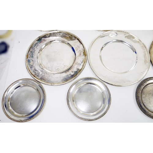 428 - Selection of silver plated plates, possibly by August Wellener, most with makers mark of elephant an... 