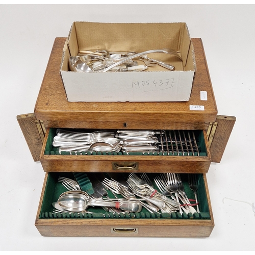 435 - Oak canteen of EPNS cutlery with a hinged top and two drawers enclosing setting for approximately ei... 