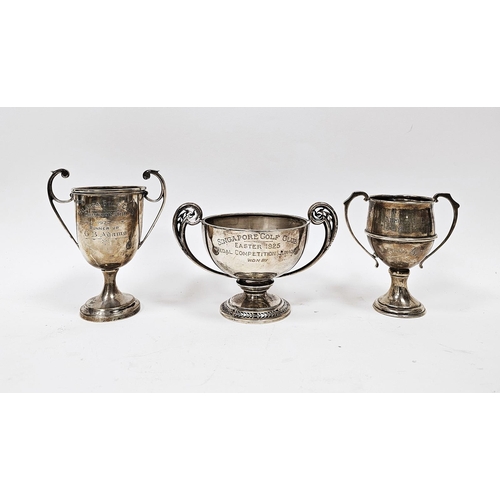 439 - Silver two-handled trophy by Deakin & Francis, Birmingham 1923, of circular form with pierced scroll... 