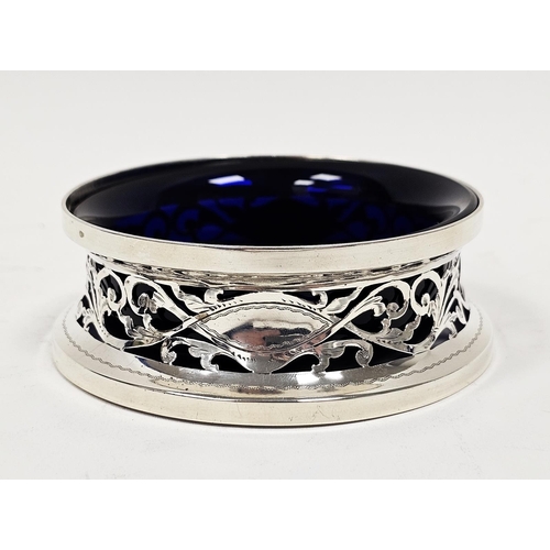 442 - George V silver miniature dish ring of typical waisted form and pierced with foliate scrolls and two... 