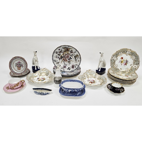 45 - 19th century English porcelain part dessert service in the Rockingham-style, painted with bouquets o... 