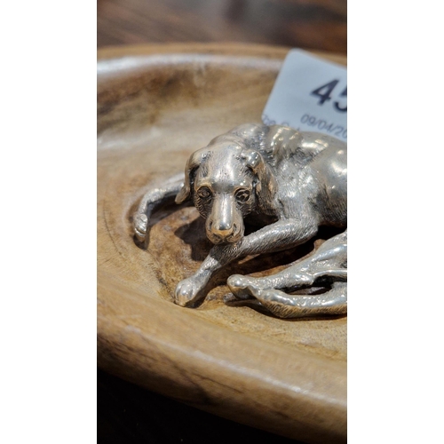 451 - Late Victorian silver model of a recumbent dog, 6cm wide, Birmingham 1894, maker Lawrence Emanuel, 3... 