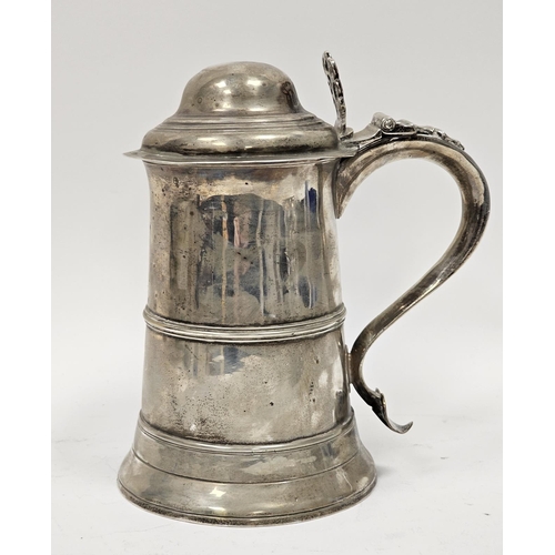 453 - George III silver tankard by Peter & Anne Bateman, London 1797, of cylindrical form with moulded gir... 