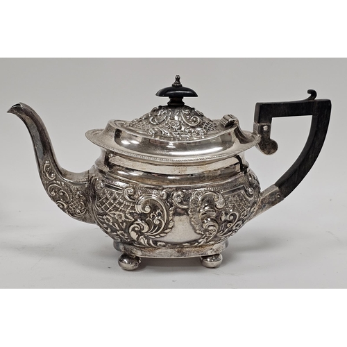 455 - Edwardian silver teapot and sugar bowl by Williams Ltd, Birmingham 1903, both of oval form with scro... 