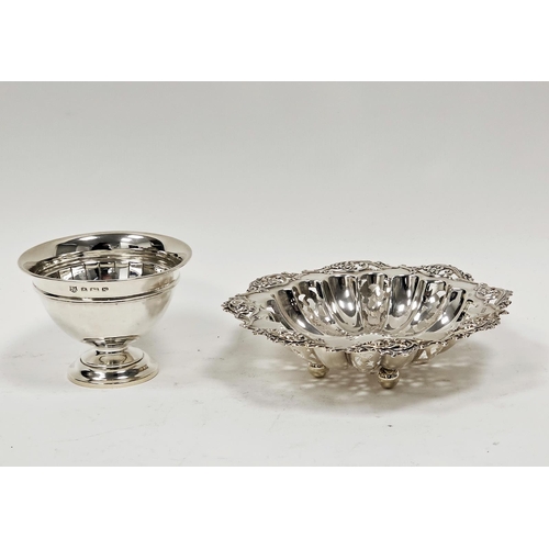 463 - Silver bon-bon dish, circular and lobed having everted and pierced foliate scroll border, scrolling ... 