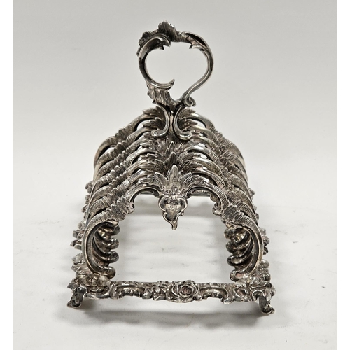 465 - Victorian Irish silver six-division toast rack/letter rack, probably by Robert W Smith, Dublin (no o... 