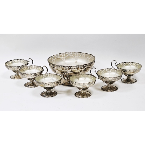 469 - Silver dessert set by Mappin & Webb Limited, Sheffield 1948, comprising a pedestal fruit bowl of cir... 