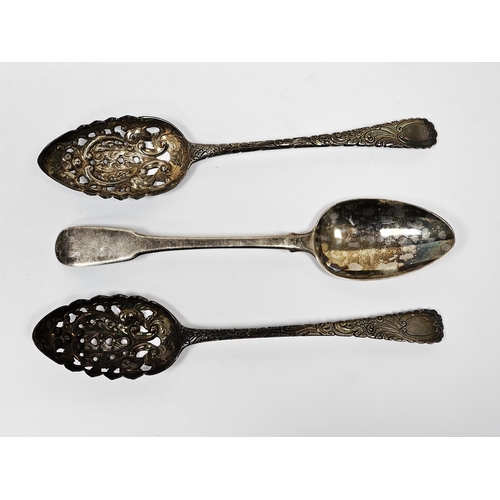 473 - Three George III silver tablespoons, one fiddle pattern, London 1815, the other two London 1803 and ... 