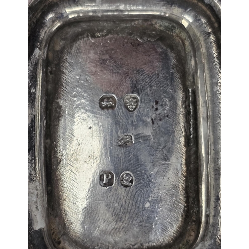 476 - Set of three George III silver salts, each rectangular with serpentine gadrooned everted rim on step... 