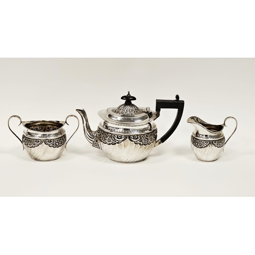 491 - Victorian silver three-piece bachelor's teaset by Sibray Hall & Co, London 1893-1894, comprising tea... 