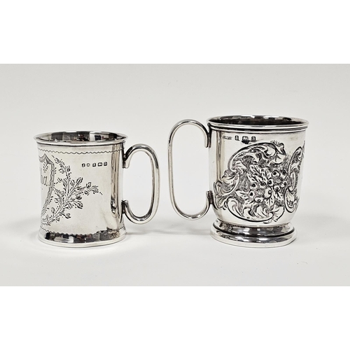 492 - Edwardian silver christening mug by John Rose, Birmingham 1900, of cylindral form with engraved shie... 