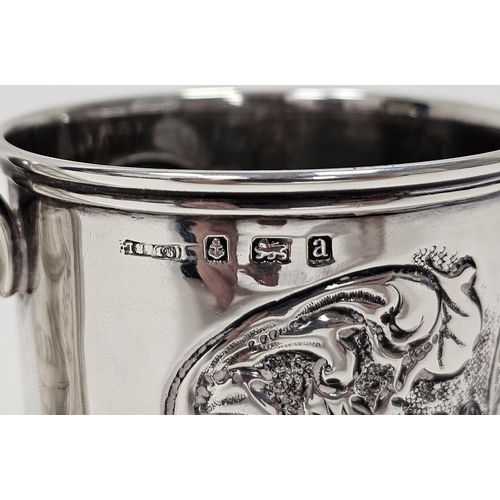 492 - Edwardian silver christening mug by John Rose, Birmingham 1900, of cylindral form with engraved shie... 