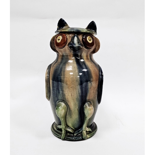 5 - Continental pottery owl jug and cover, circa 1900, impressed shape no.386, indistinct factory mark p... 