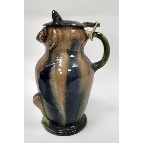 5 - Continental pottery owl jug and cover, circa 1900, impressed shape no.386, indistinct factory mark p... 