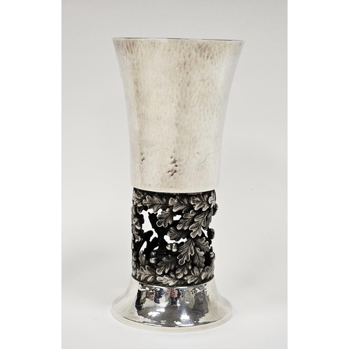 501 - Aurum silver commemorative goblet by Hector Miller, London 1980, with flared hammered bowl and foot,... 