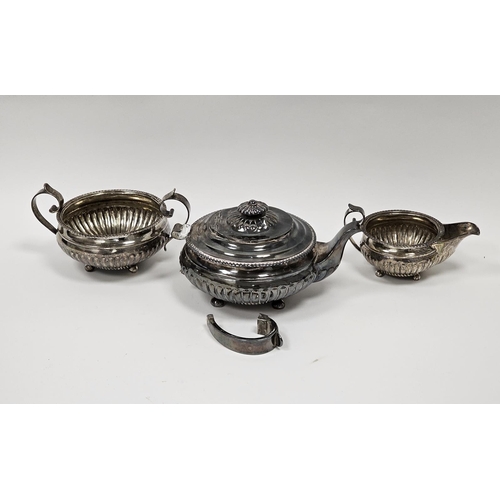 516 - George IV silver tea service, probably Simon Levy, Exeter 1825, comprising teapot, sugar bowl and mi... 