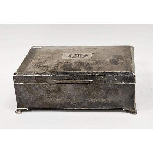 532 - Silver cigarette box, Birmingham 1931, of rectangular form and the hinged lid with engine-turned dec... 