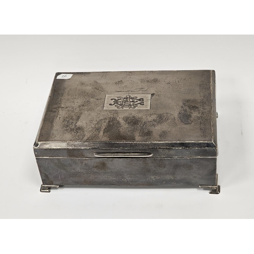 532 - Silver cigarette box, Birmingham 1931, of rectangular form and the hinged lid with engine-turned dec... 