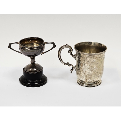 540 - Late Victorian silver christening mug with engraved foliate decoration throughout, London 1888, make... 