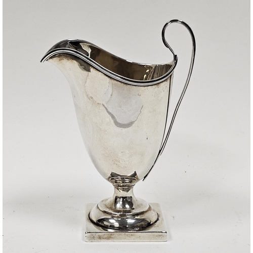 543 - Edwardian silver helmet-shaped cream jug on square pedestal base, Chester 1902 by Stokes & Ireland L... 