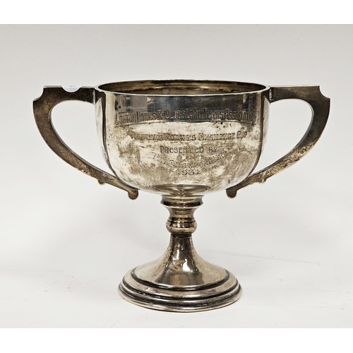 567 - George V silver two-handled trophy, hallmarked Birmingham, 1930, indistinct makers marks, engraved w... 