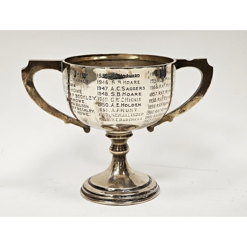 567 - George V silver two-handled trophy, hallmarked Birmingham, 1930, indistinct makers marks, engraved w... 