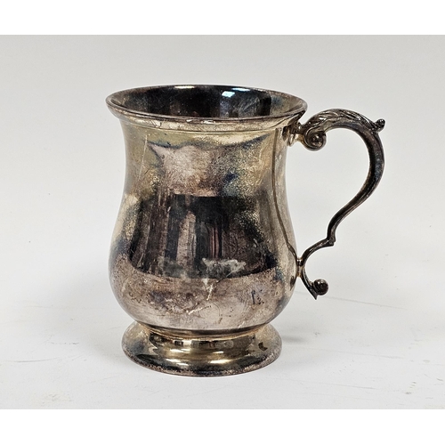 572 - Elizabeth II silver half-pint baluster mug, with acanthus c-scroll handle, raised on domed foot, hal... 