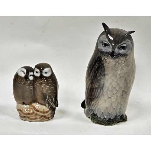 59 - Royal Copenhagen porcelain model of an owl and another modelled as a pair of owls, printed factory m... 