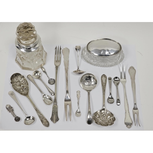 596 - Collection of British and continental flatware, including Georgian and later silver spoons, WMF and ... 